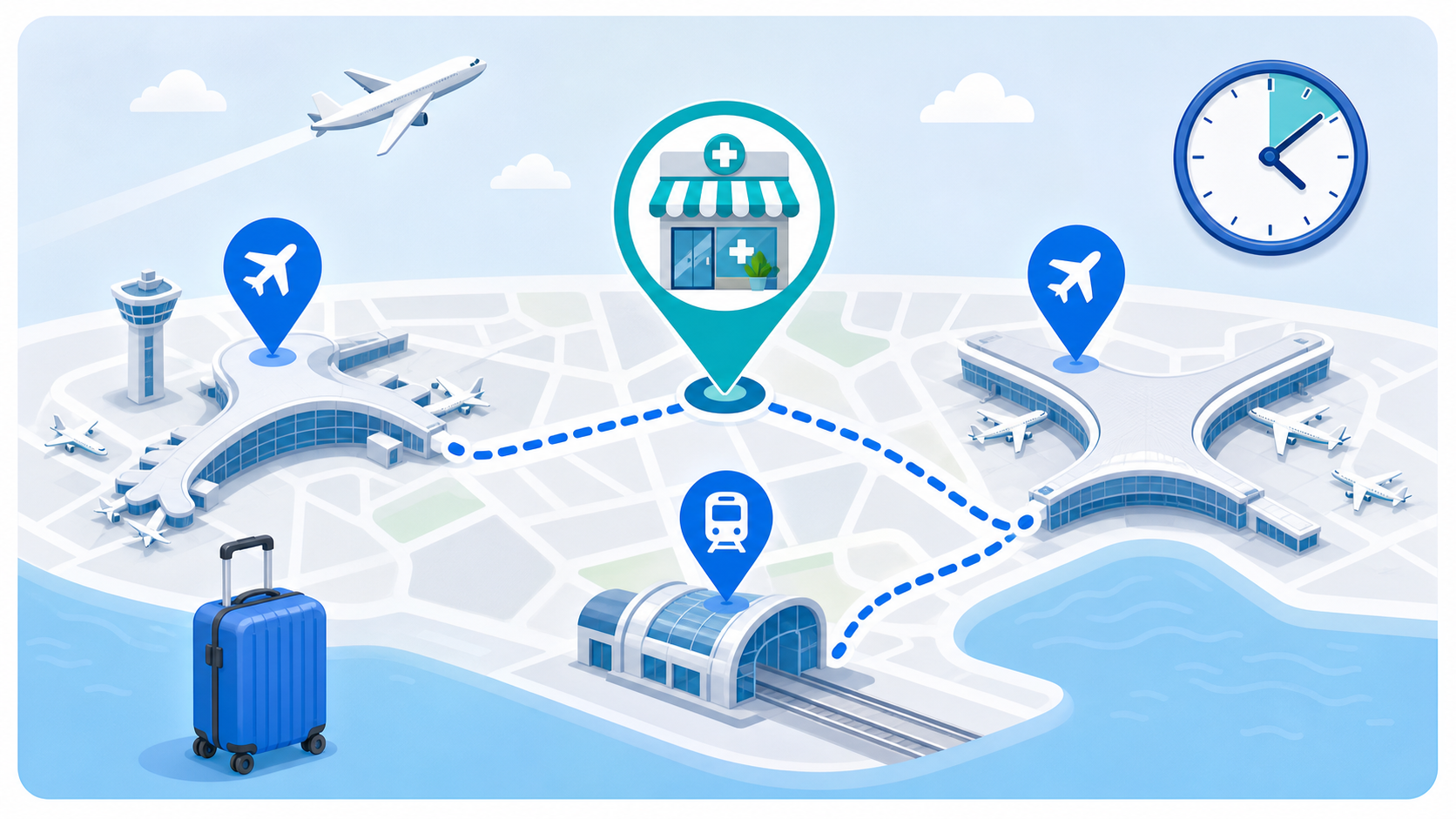 인천공항·운서역 약국 찾기 설명형 지도 일러스트
